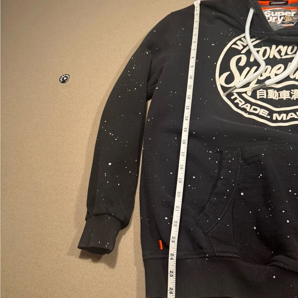 Superdry Black Pullover Hoodie with White Logo and Paint-Splatter - Picture 7 of 9